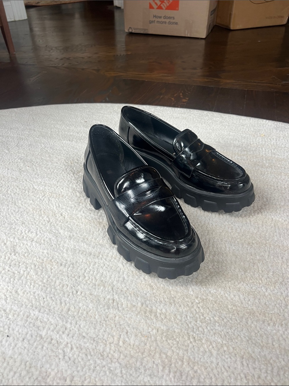 Bar 3 Black Patent Chunky Lug Sole Women's Loafers